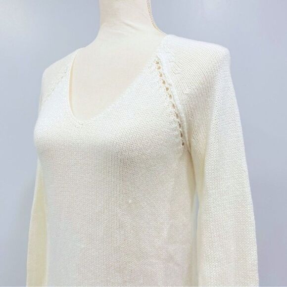 LILLY PULITZER XS Classic Cream Open Knit Crochet V-Neck Sweater Cottagecore - Picture 7 of 16